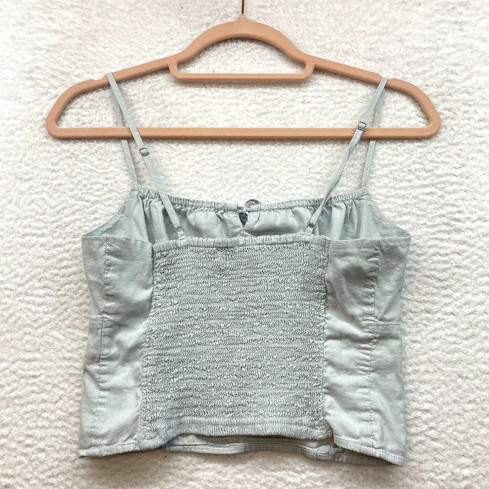 Abercrombie And Fitch Shirt Womens XS Blue Crop Tank Top Y2K Retro Boho Tie - Picture 2 of 10